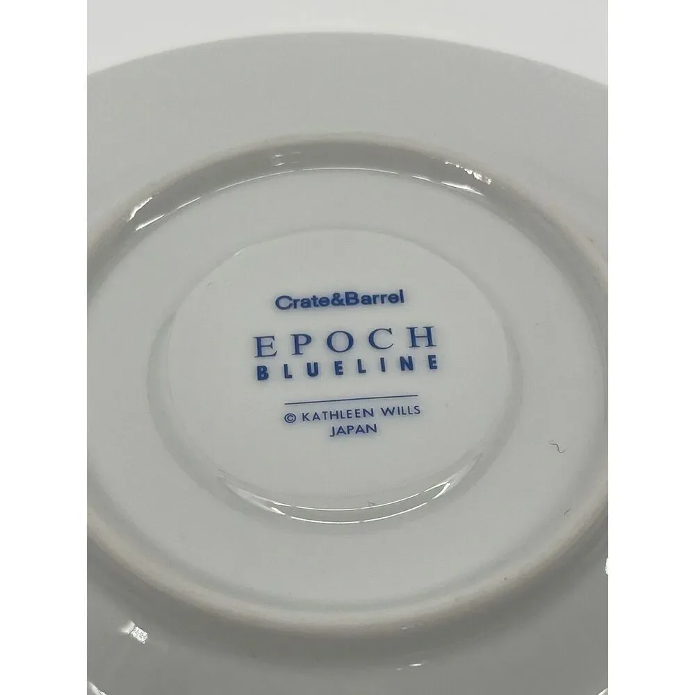 Crate & Barrel Epoch Blue Line White Tea Cup & Saucer Set Kathleen Wills Japan